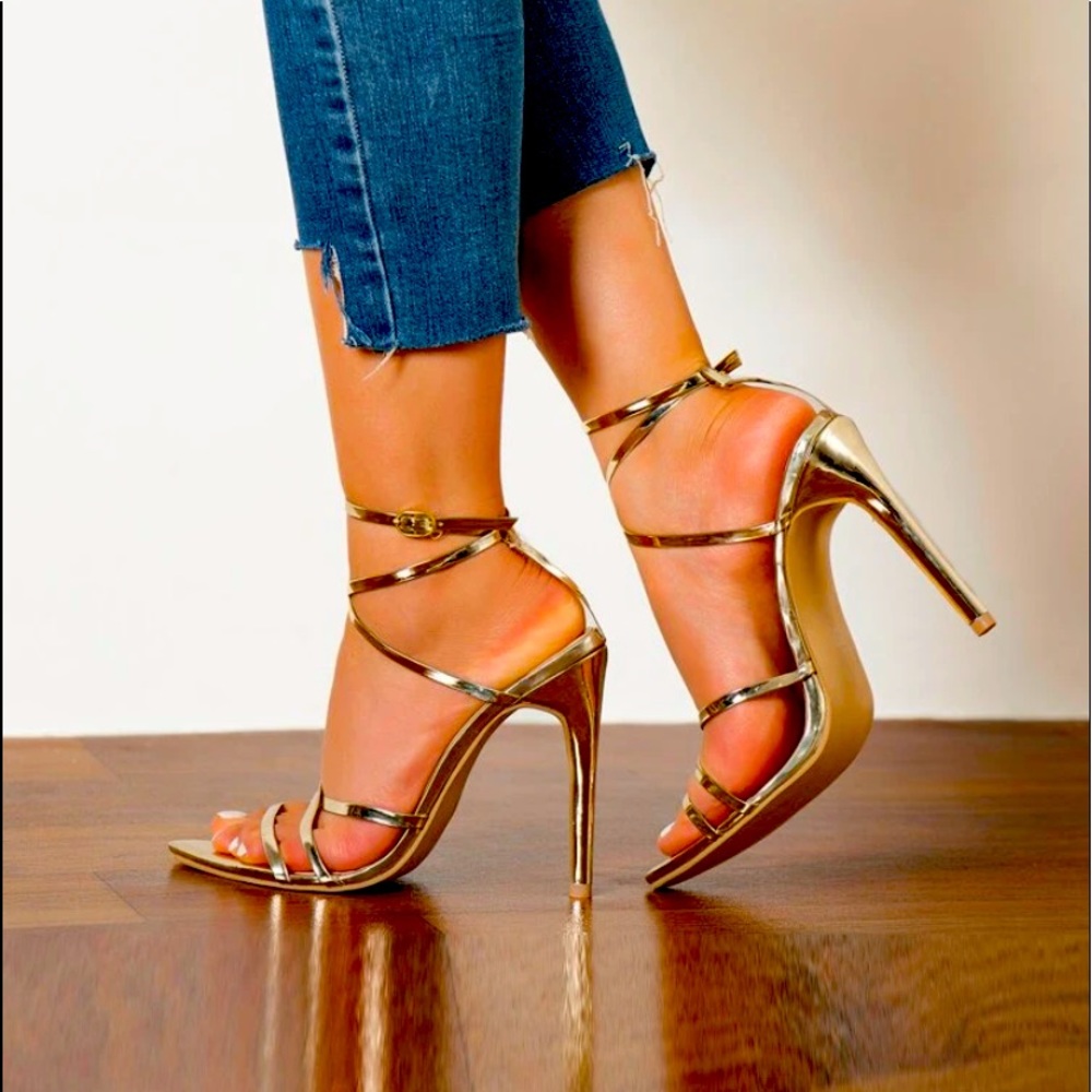 Gold Vegan Leather Stilettos Size 7.5/8